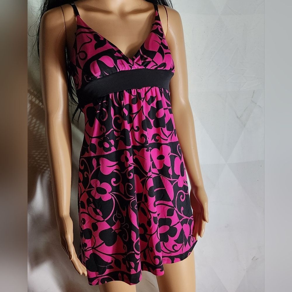 Women's Pink and Black Floral Dress with tie back Size S